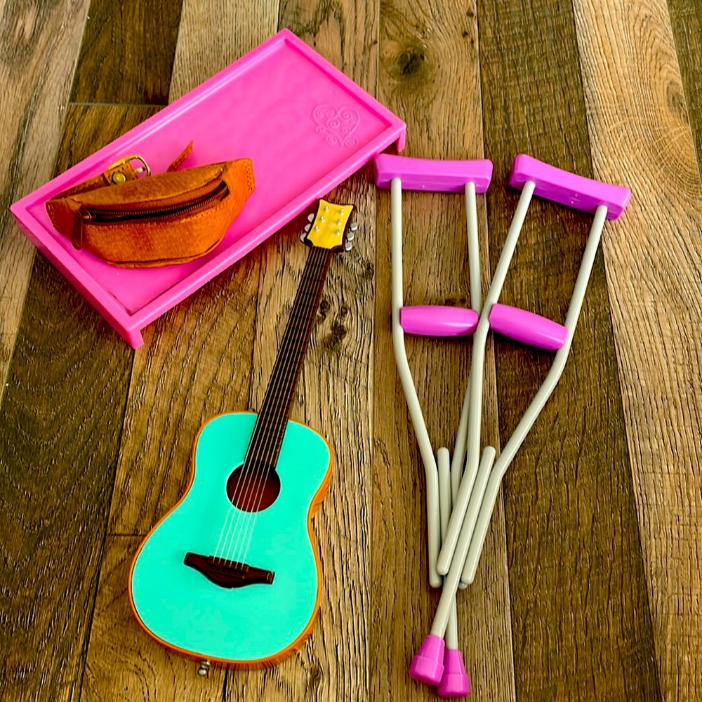 American girl doll crutches,guitar,table,bag